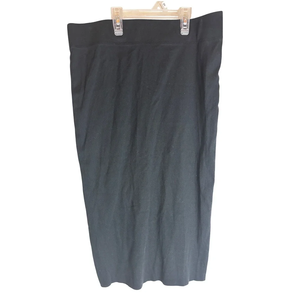 James Perse Black Ribbed Cotton Midi Pencil Skirt WNLS5838CU Womens Size 4